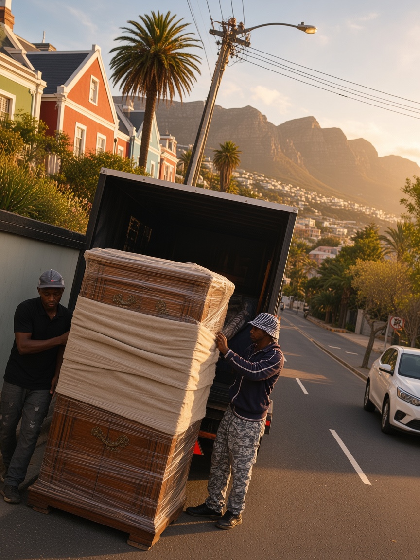 Antique cabinet carefully wrapped and loaded for transport